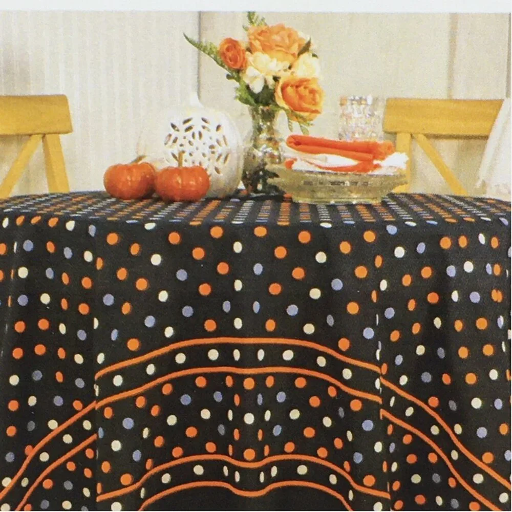 April Cornell Polka Dot Orange Gray Black Tablecloth 70